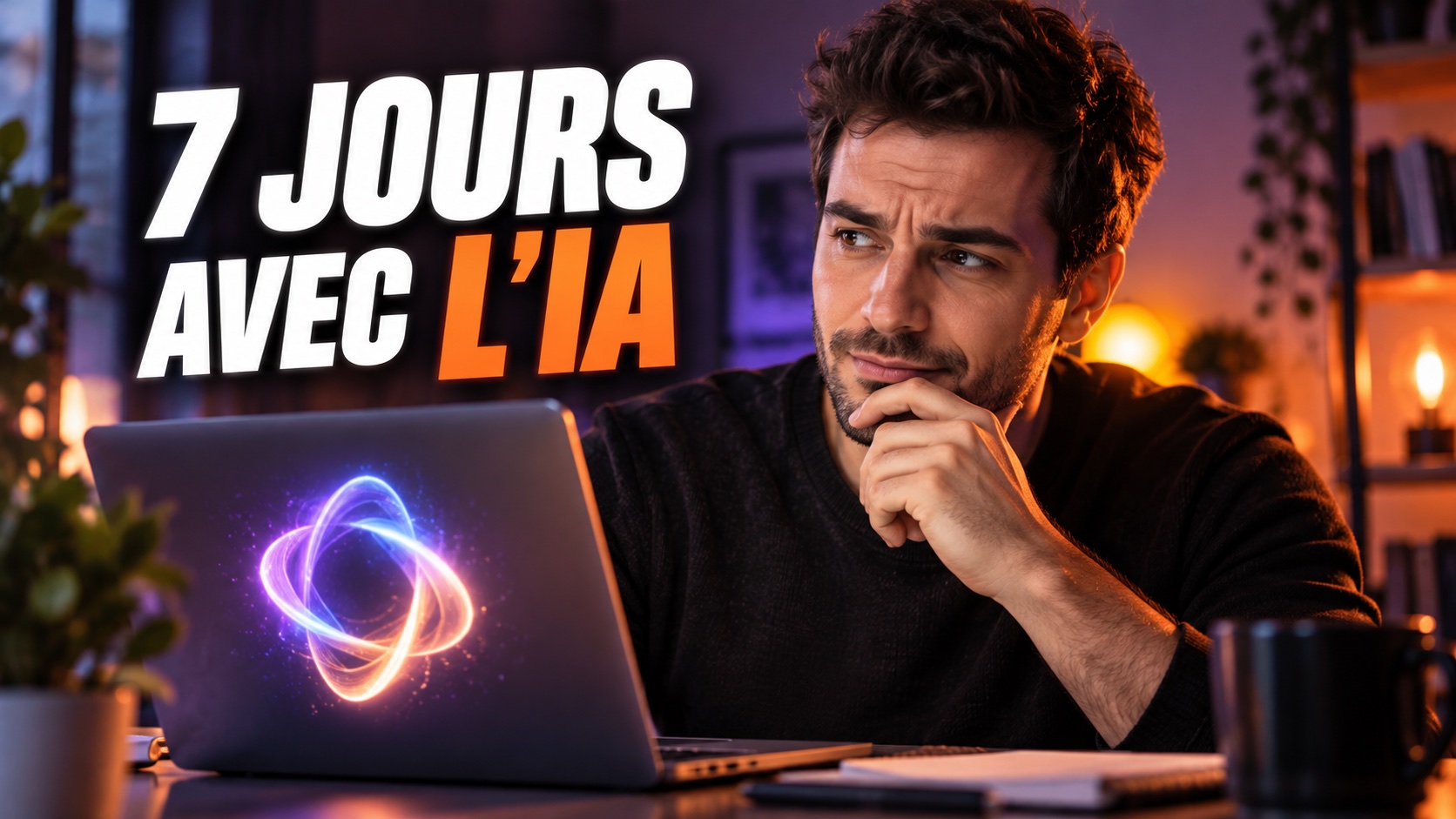 Miniature générée par IA : un créateur devant un ordinateur et l’accroche « 7 jours avec l’IA ».